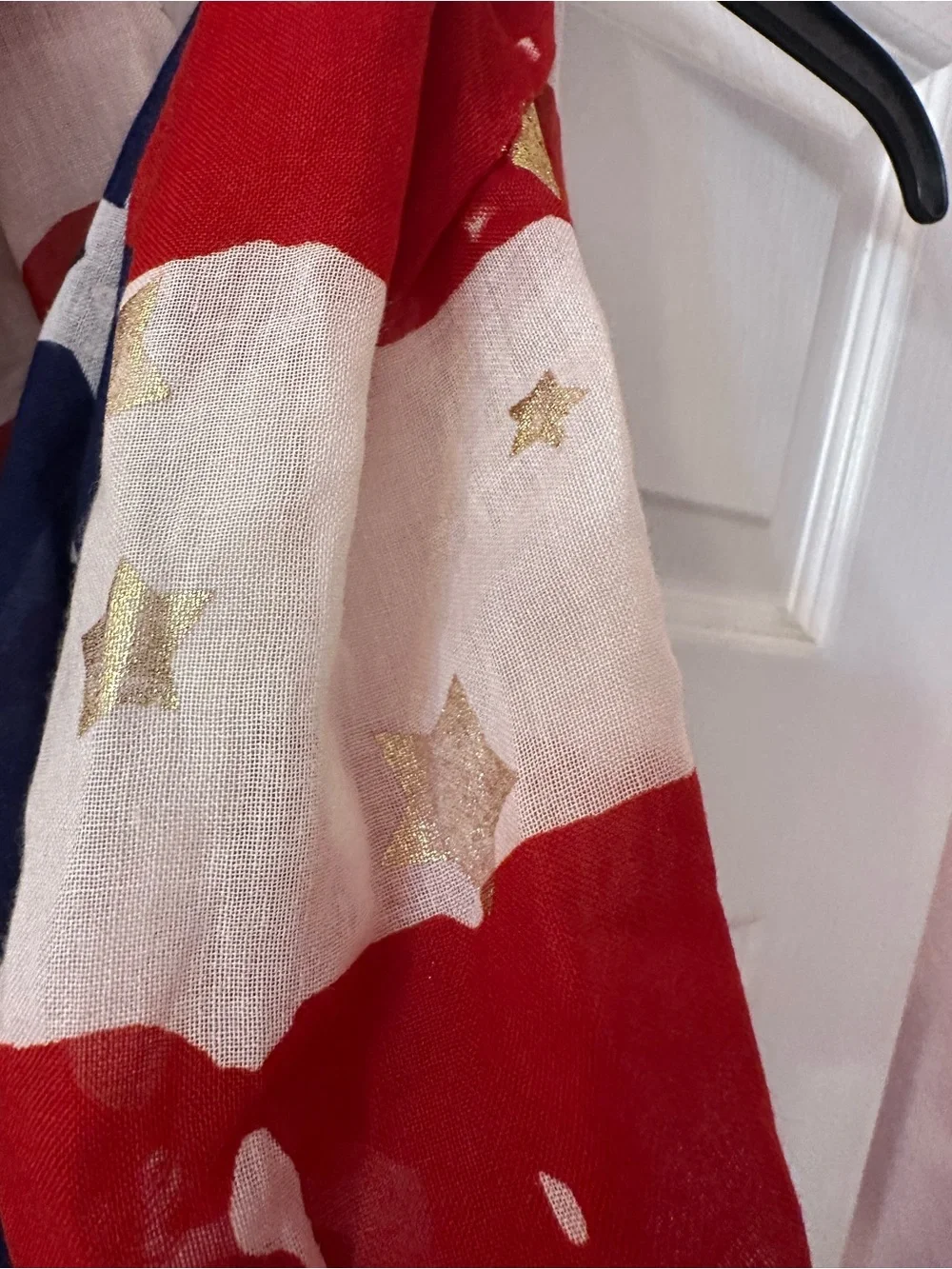 Collection Eighteen Patriotic Infinity Loop Scarf Red White Blue Gold Stars NWT